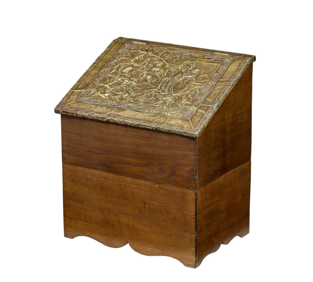 19TH CENTURY AND LATER OAK AND BRASS STORAGE BOX