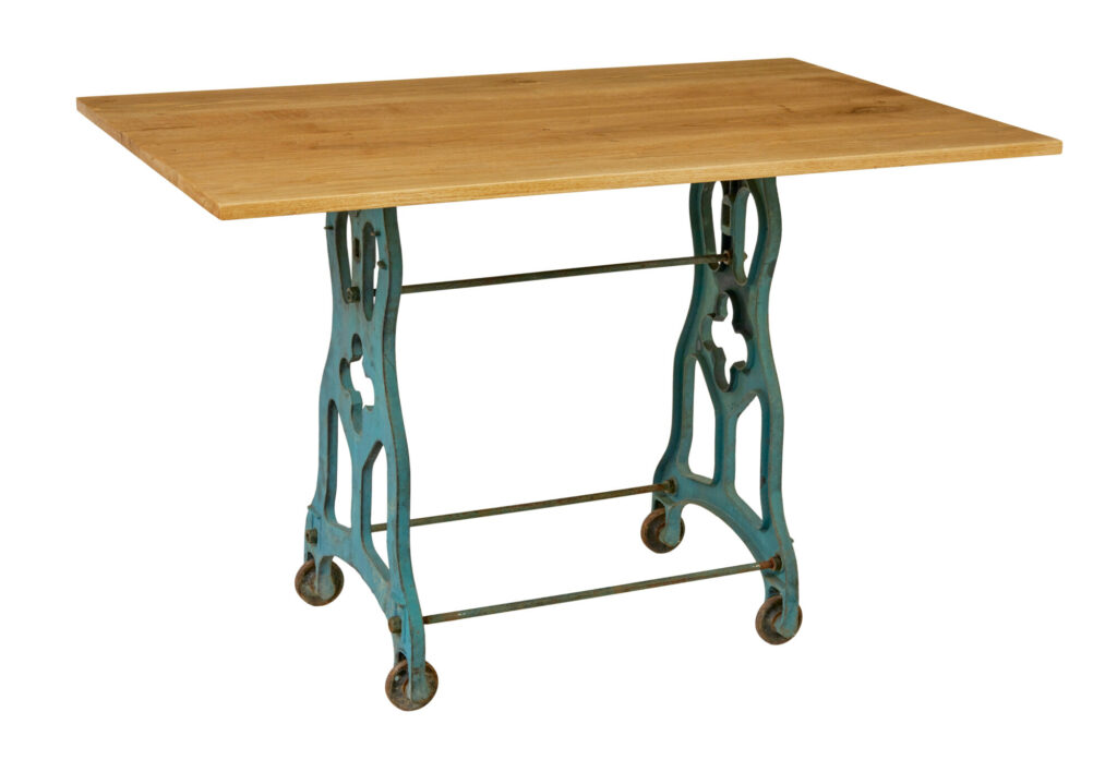Early 20th Century Metal Table Base with Solid Oak Top — image 2
