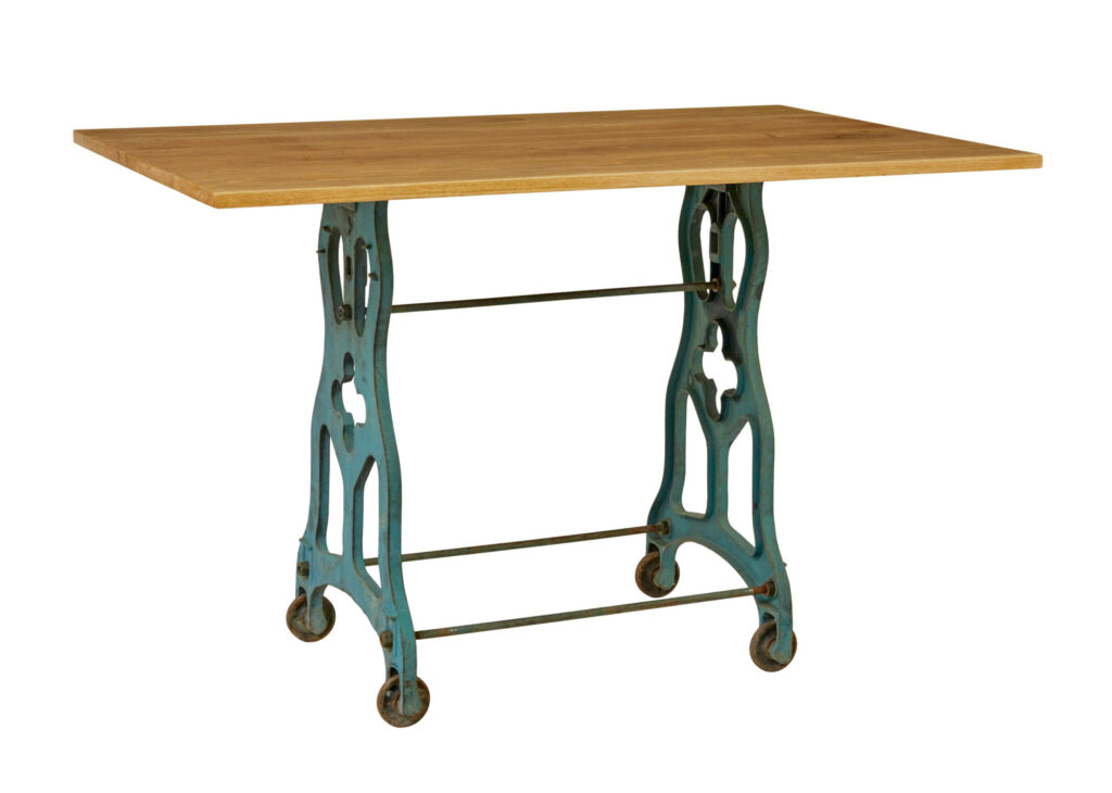 Early 20th Century Metal Table Base with Solid Oak Top