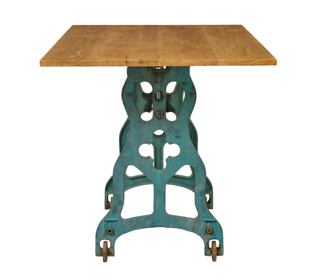 Early 20th Century Metal Table Base with Solid Oak Top — image 6