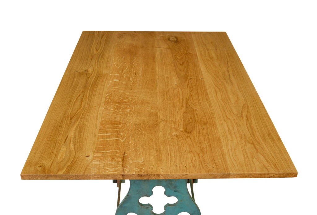 Early 20th Century Metal Table Base with Solid Oak Top — image 3
