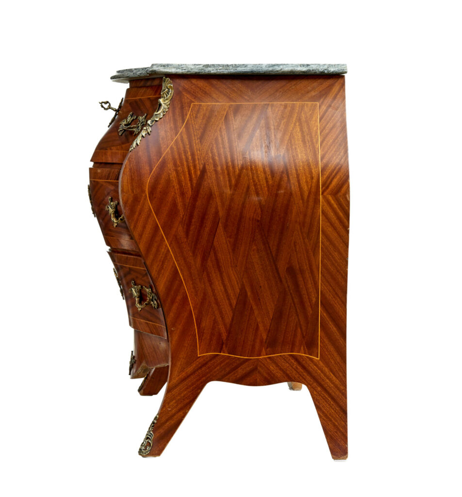 Mid Century Mahogany Bombe Commode Chest of Drawers — image 7