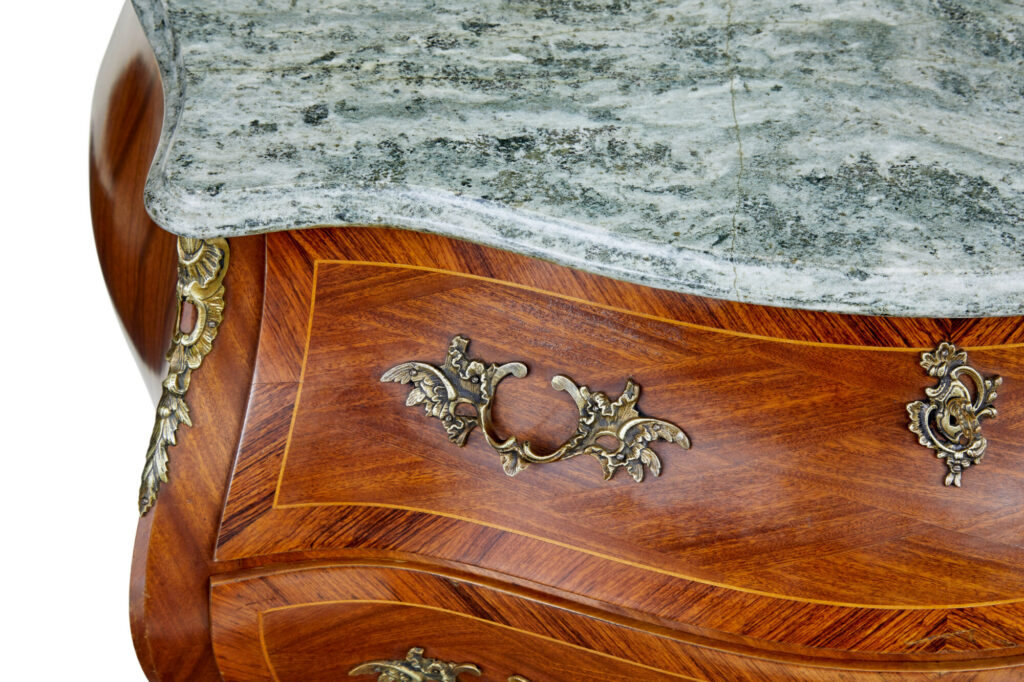 Mid Century Mahogany Bombe Commode Chest of Drawers — image 3