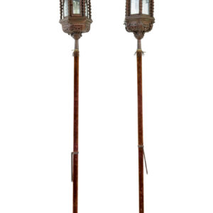 PAIR OF LATE 19TH CENTURY COPPER VENETIAN LAMPS ON POLES