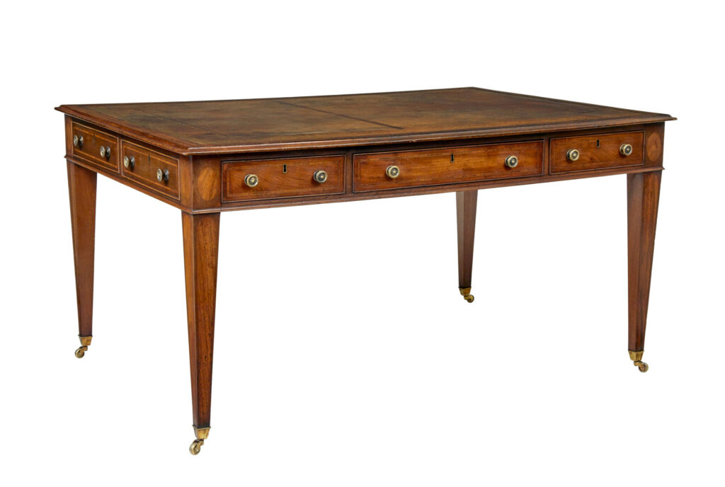 19th Century Sheraton Revival Leather Top Library Table