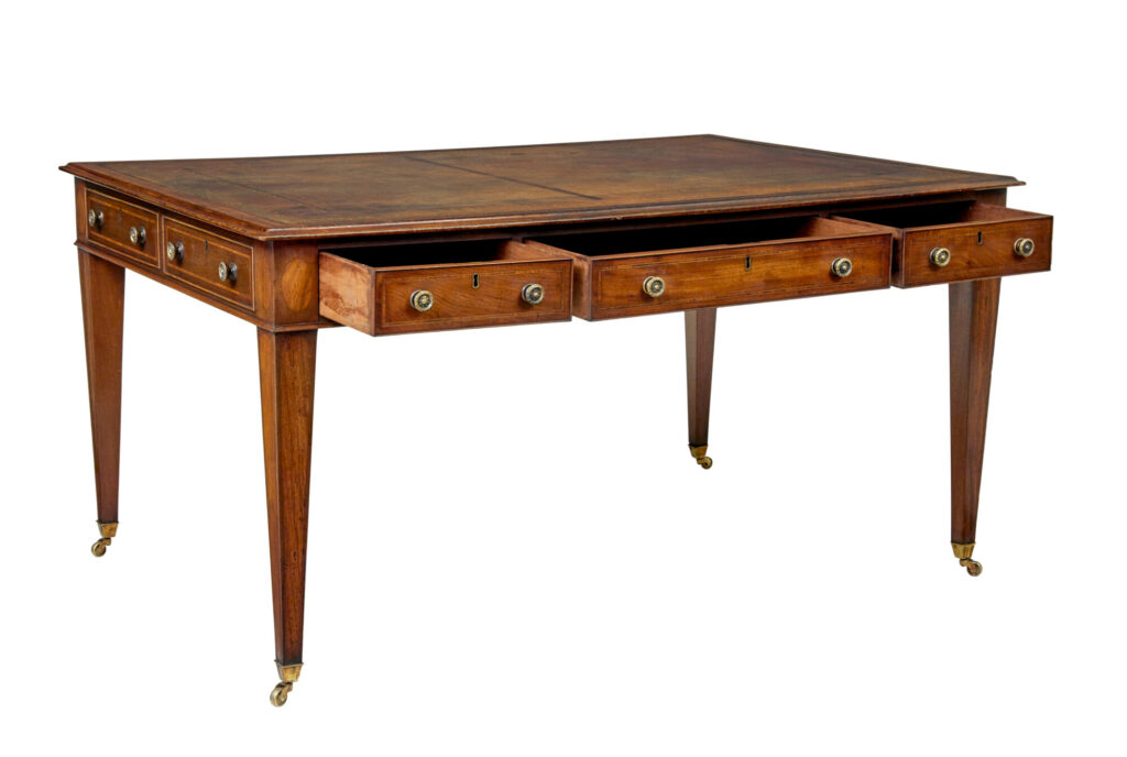 19th Century Sheraton Revival Leather Top Library Table — image 11