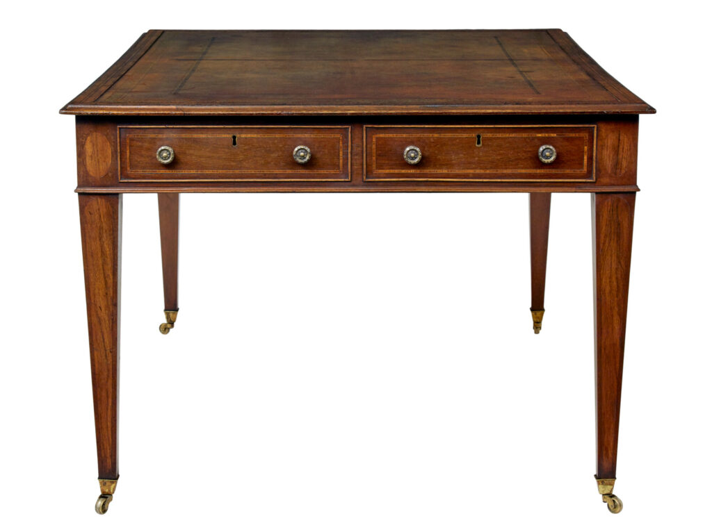 19th Century Sheraton Revival Leather Top Library Table — image 8