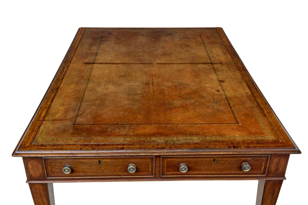 19th Century Sheraton Revival Leather Top Library Table — image 4