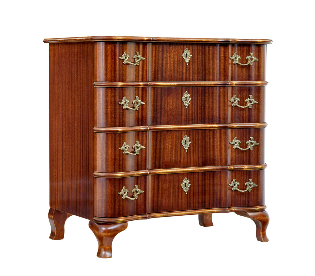 Scandinavian Mid Century Baroque Revival Chest of Drawers