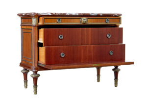Mid 20th Century Mahogany Marble Top Chest of Drawers — thumbnail 9