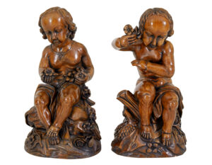 PAIR OF FRUITWOOD GOTHIC REVIVAL CARVED CHERUBS