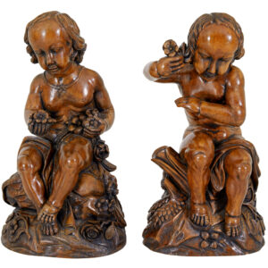 PAIR OF FRUITWOOD GOTHIC REVIVAL CARVED CHERUBS