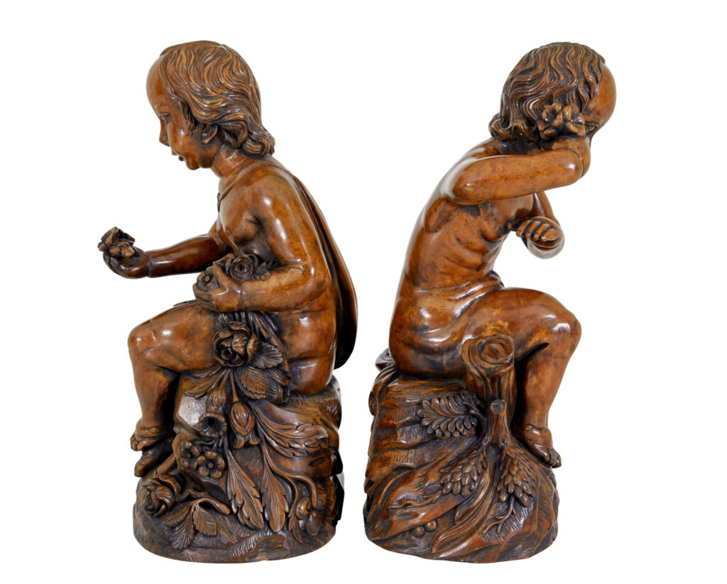 Pair of Fruitwood Gothic Revival Carved Cherubs — image 4