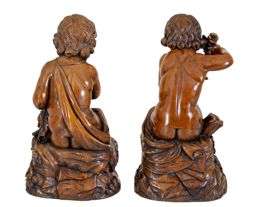 Pair of Fruitwood Gothic Revival Carved Cherubs — image 3