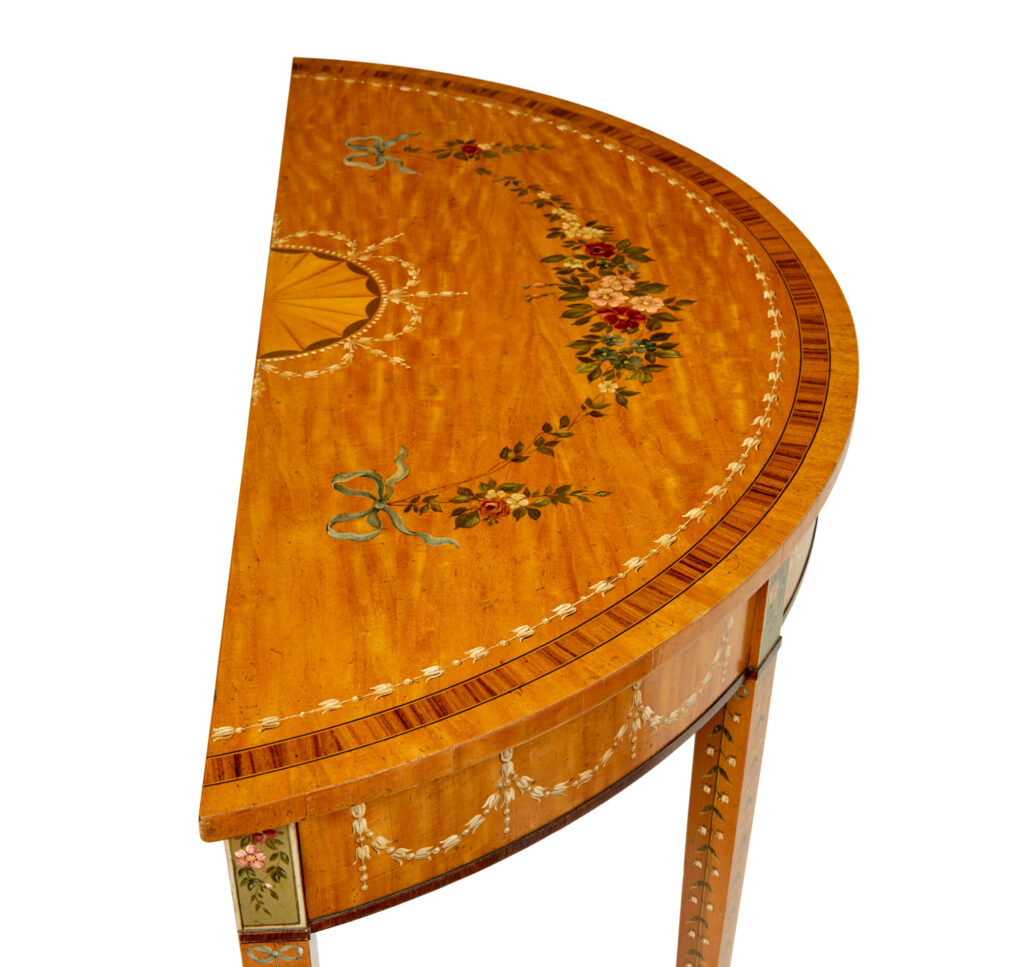 Satinwood Hand Painted Demi Lune Table in the Adams Style — image 5