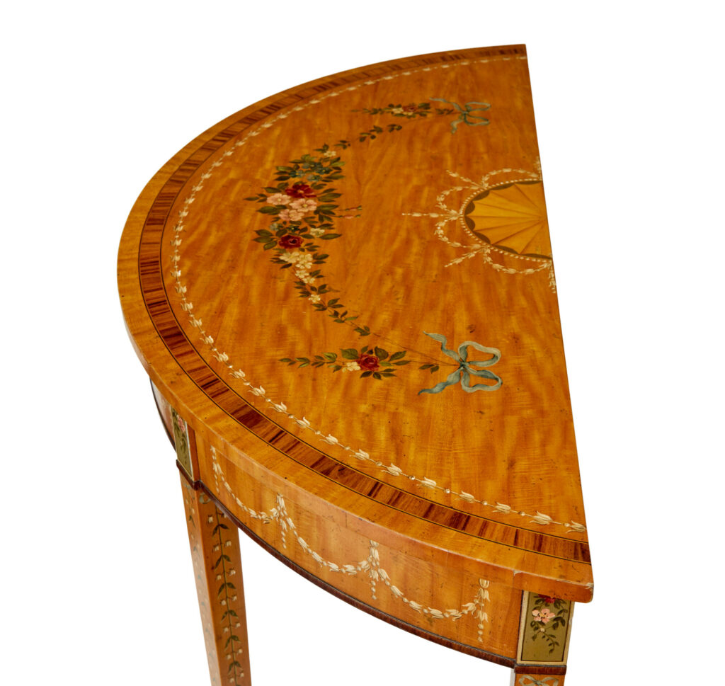 Satinwood Hand Painted Demi Lune Table in the Adams Style — image 4