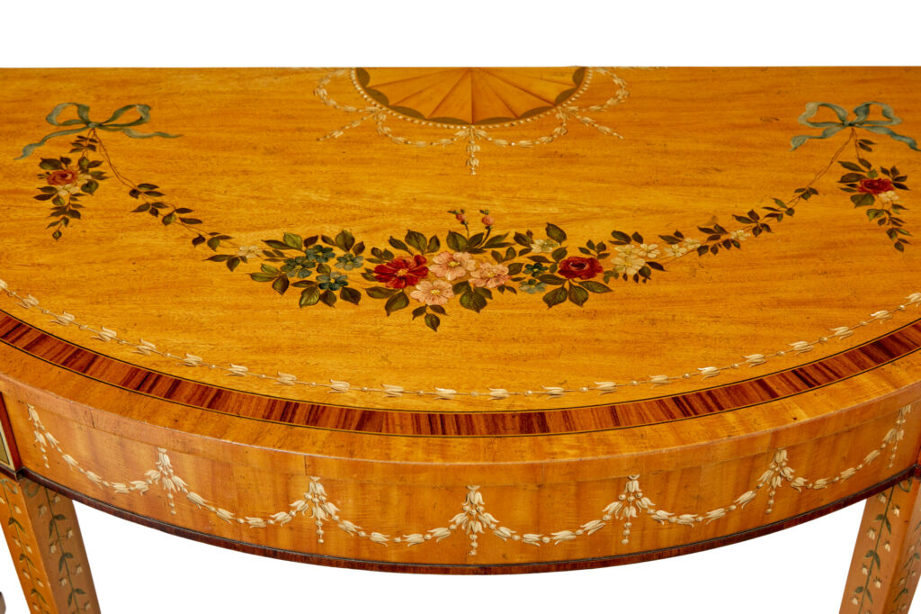 Satinwood Hand Painted Demi Lune Table in the Adams Style — image 3