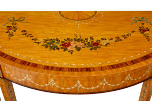 Satinwood Hand Painted Demi Lune Table in the Adams Style — thumbnail 3