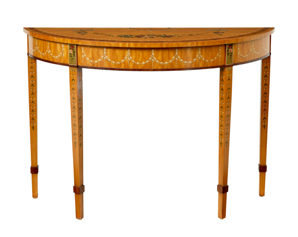 Satinwood Hand Painted Demi Lune Table in the Adams Style