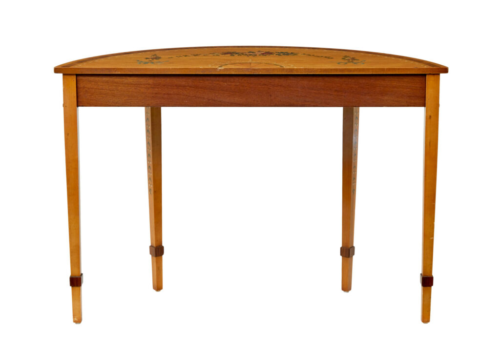 Satinwood Hand Painted Demi Lune Table in the Adams Style — image 6