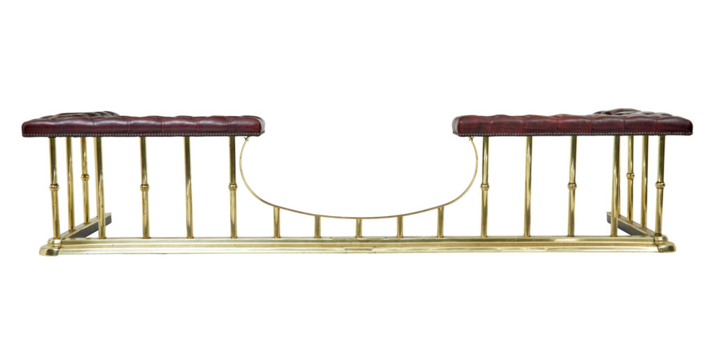Large Brass and Leather Fireplace Club Fender — image 7
