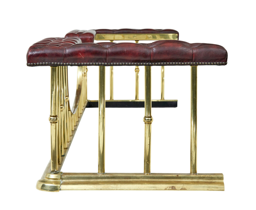 Large Brass and Leather Fireplace Club Fender — image 6