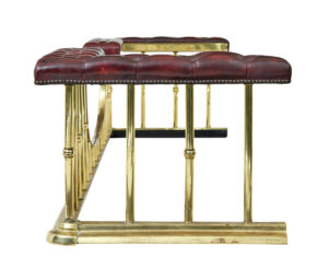 Large Brass and Leather Fireplace Club Fender — thumbnail 6