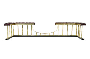 Large Brass and Leather Fireplace Club Fender — thumbnail 5