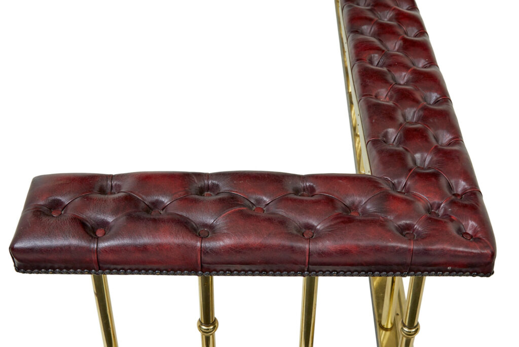 Large Brass and Leather Fireplace Club Fender — image 4