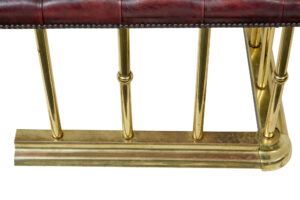 Large Brass and Leather Fireplace Club Fender — thumbnail 3