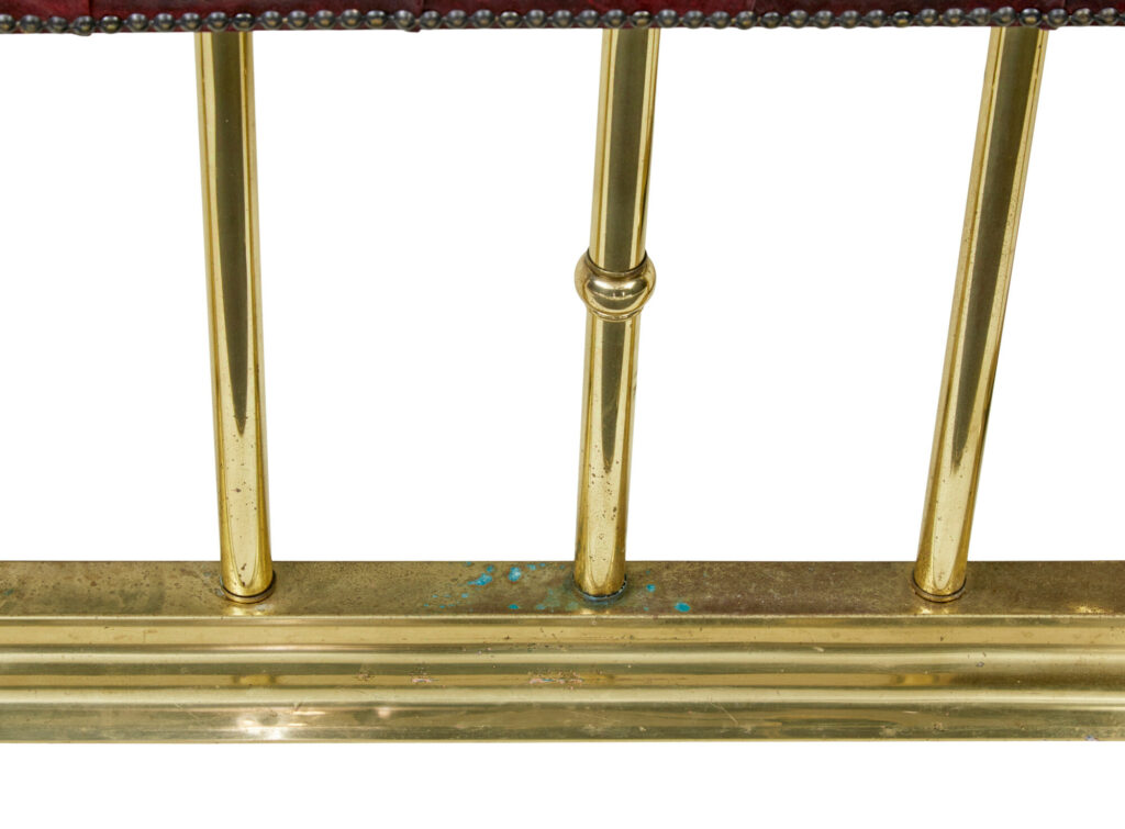 Large Brass and Leather Fireplace Club Fender — image 2