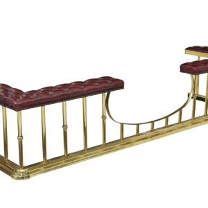 LARGE BRASS AND LEATHER FIREPLACE CLUB FENDER