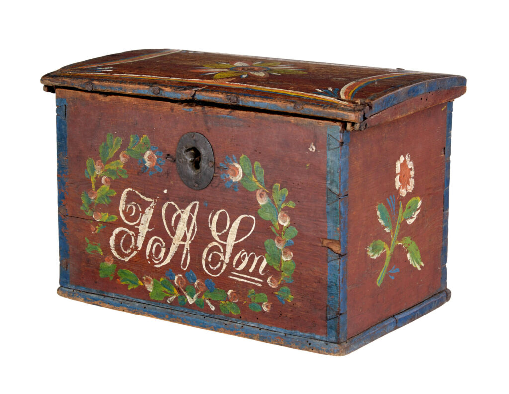 Scandinavian Hand Painted Folk Art Pine Box