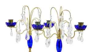 Pair of Mid Century Brass and Cut Glass Decorative Candlesticks — thumbnail 3