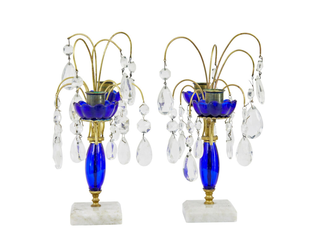 Pair of Mid Century Brass and Cut Glass Decorative Candlesticks — image 2
