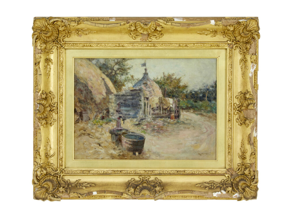 19TH CENTURY OIL PAINTING OF A FRENCH VILLAGE BY R. MCGREGOR