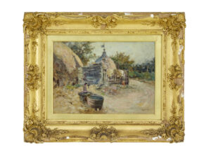19TH CENTURY OIL PAINTING OF A FRENCH VILLAGE BY R. MCGREGOR