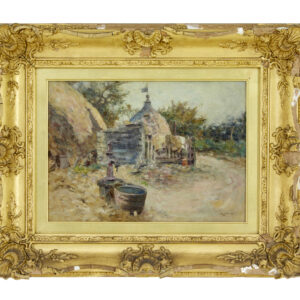 19TH CENTURY OIL PAINTING OF A FRENCH VILLAGE BY R. MCGREGOR