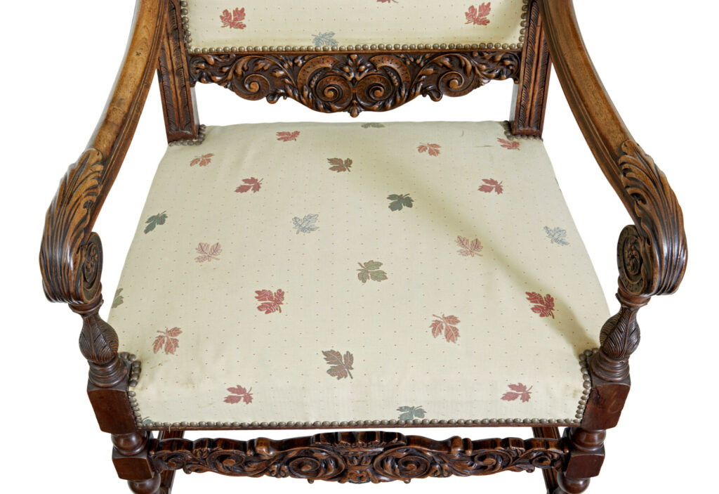 Pair of 19th Century French Carved Walnut Armchairs — image 5