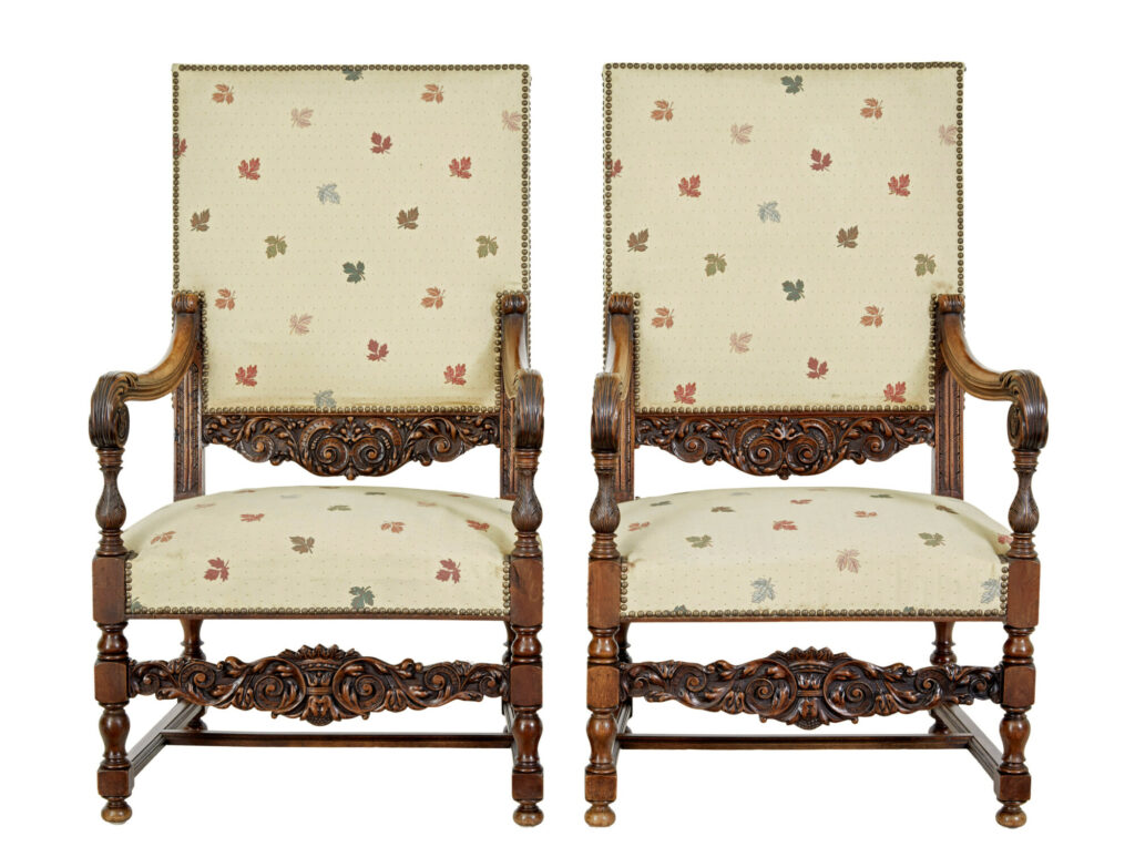 PAIR OF 19TH CENTURY FRENCH CARVED WALNUT ARMCHAIRS