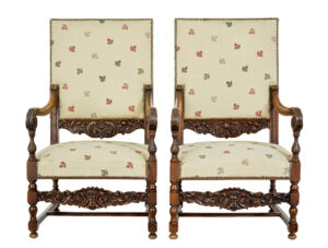PAIR OF 19TH CENTURY FRENCH CARVED WALNUT ARMCHAIRS