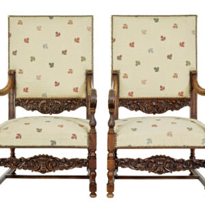 PAIR OF 19TH CENTURY FRENCH CARVED WALNUT ARMCHAIRS