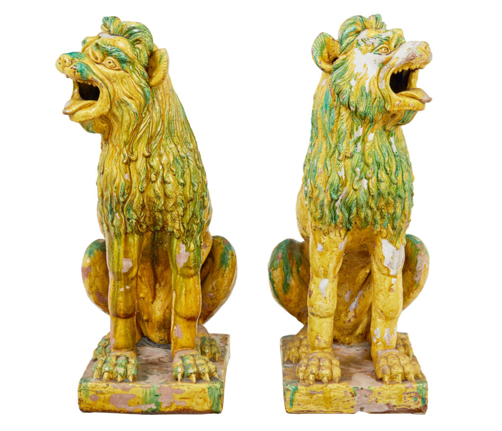 Pair of Mid 20th Century Salt Glazed Decorative Dogs of Fo