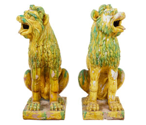 PAIR OF MID 20TH CENTURY SALT GLAZED DECORATIVE DOGS OF FO