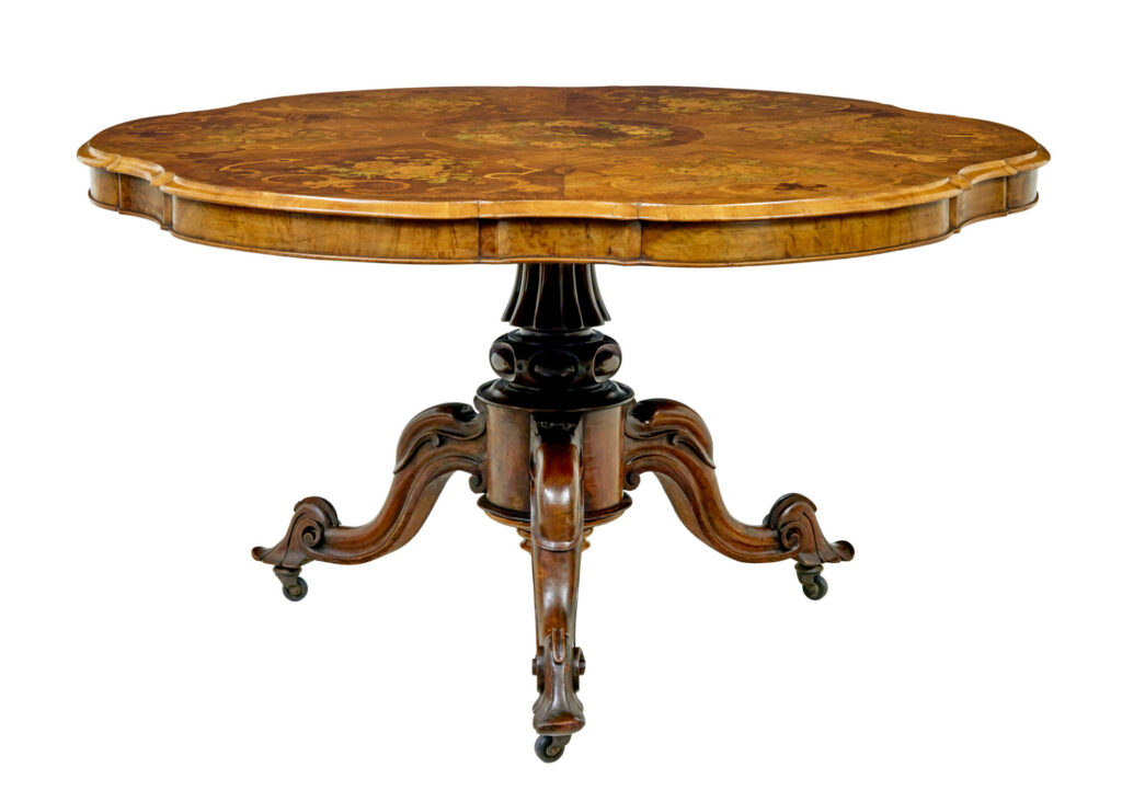 19TH CENTURY CARVED WALNUT MARQUETRY CENTER TABLE