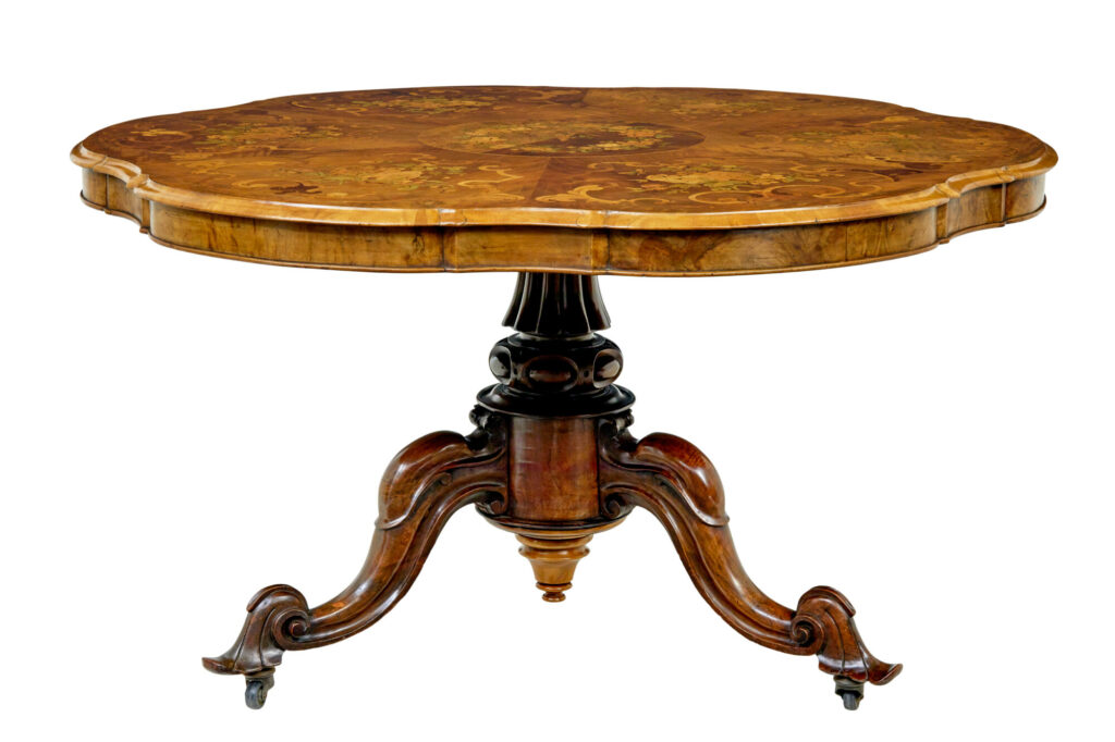 19th Century Carved Walnut Marquetry Center Table — image 15