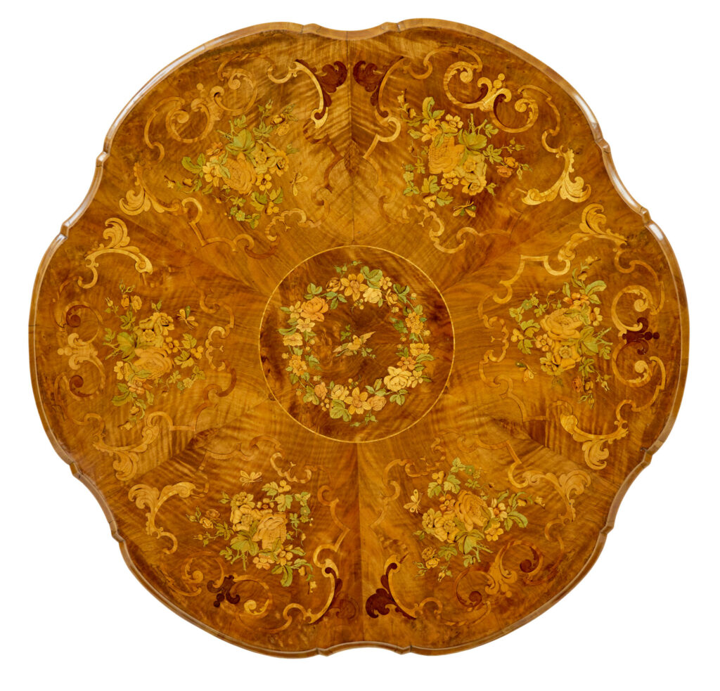 19th Century Carved Walnut Marquetry Center Table — image 14