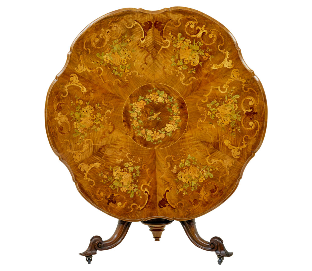 19th Century Carved Walnut Marquetry Center Table — image 13