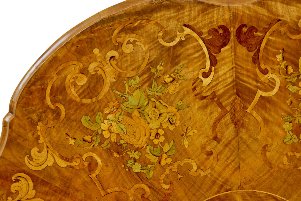 19th Century Carved Walnut Marquetry Center Table — image 7