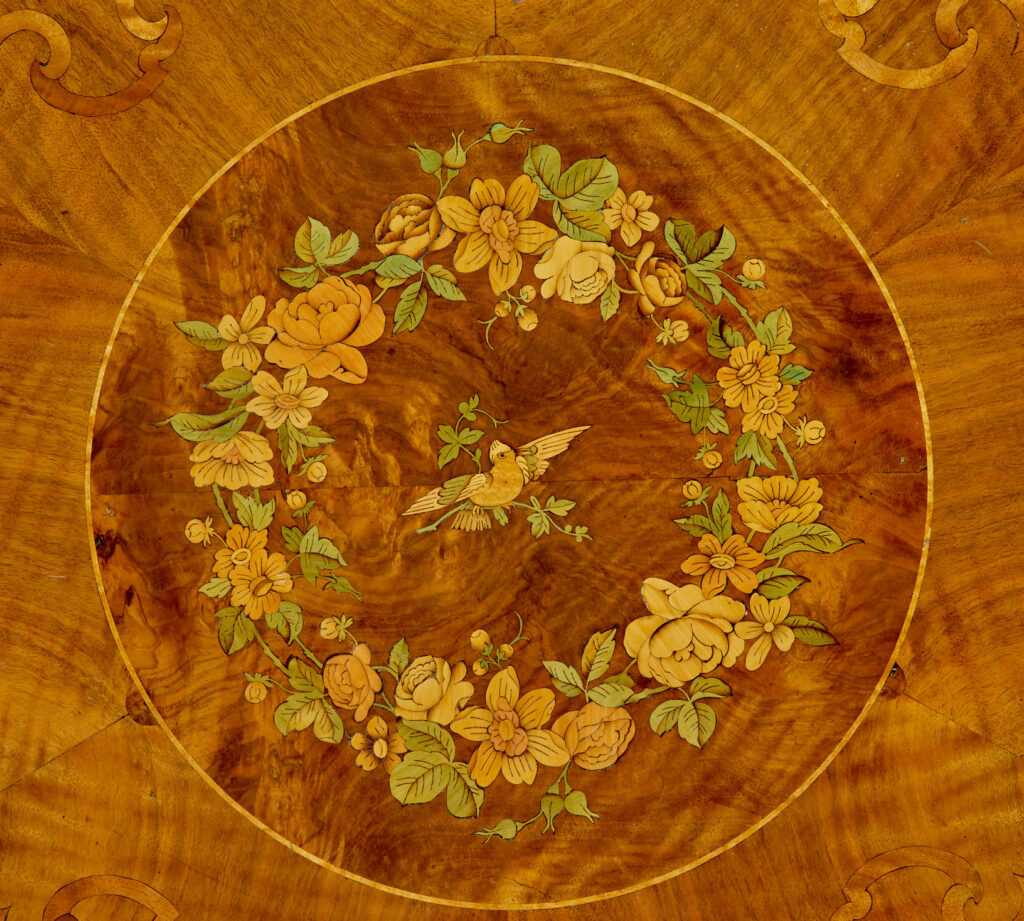 19th Century Carved Walnut Marquetry Center Table — image 6